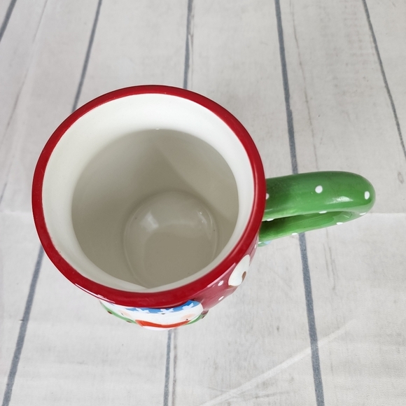 Pier 1 Imports Jolly Holiday Snowman 3D Mug Red Green Handpainted 16oz - Picture 12 of 15